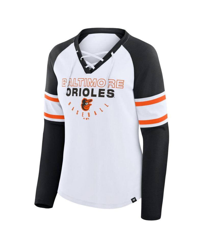 Women's White/Black Baltimore Orioles Blitz Package Raglan Lace-Up V-Neck Long Sleeve T-Shirt