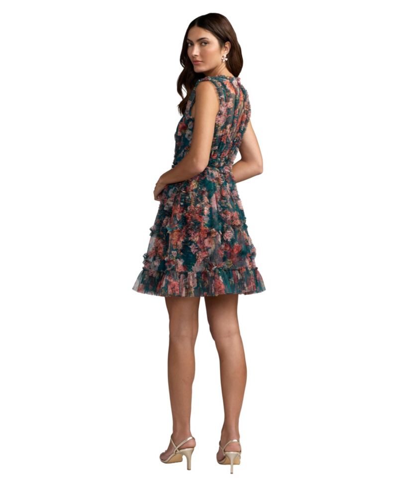 Women's High-Neck Floral-Print A-Line Mini Dress