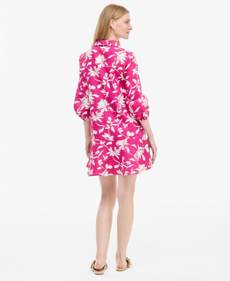 Plus Size 100% Linen Collared Flounce Dress