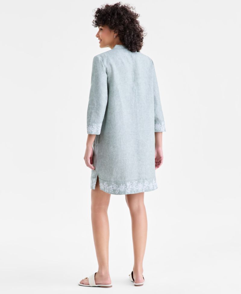 Women's 100% Linen Embroidered Dress