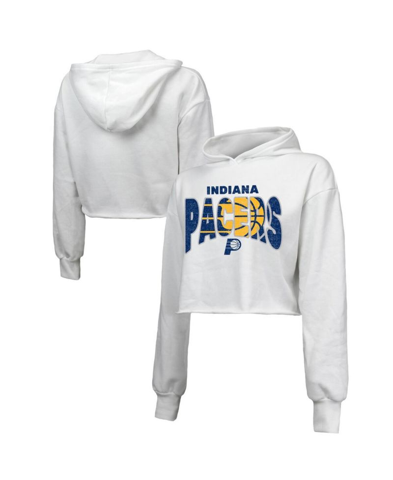 Women's White Indiana Pacers Tri-Blend Cropped Pullover Hoodie