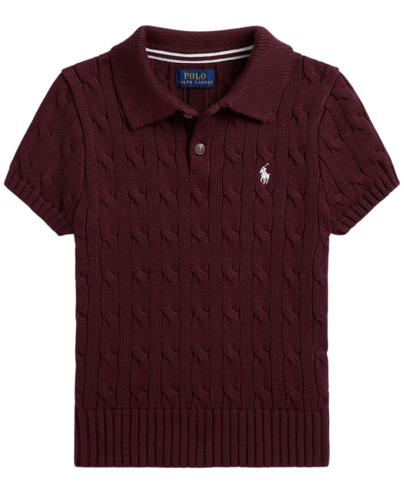Boys' 2-7 Cable-Knit Cotton Polo Sweater