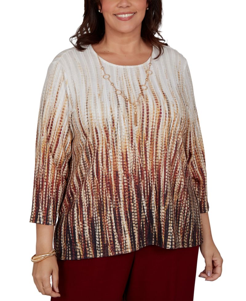 Plus Size Union Square Textured-Ombre 3/4 Sleeve Blouse