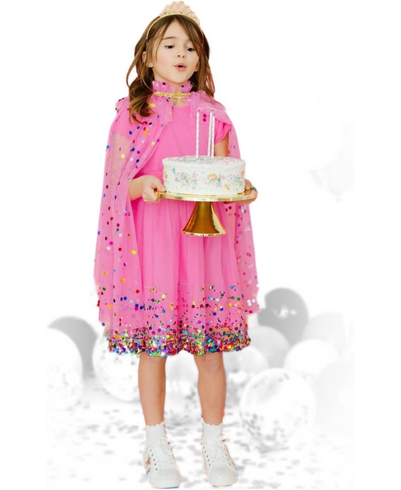 Little Girls Raspberry Confetti Short Sleeve Tutu Dress