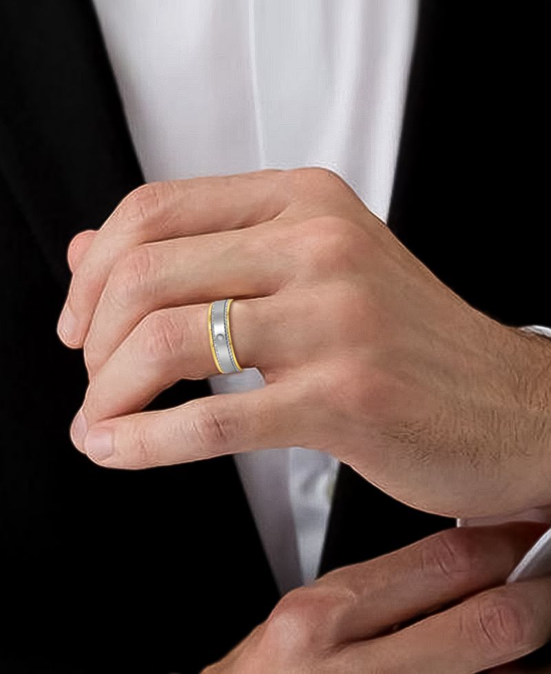 Men's Diamond Accent Two-Tone Ceramic & Stainless Steel Band