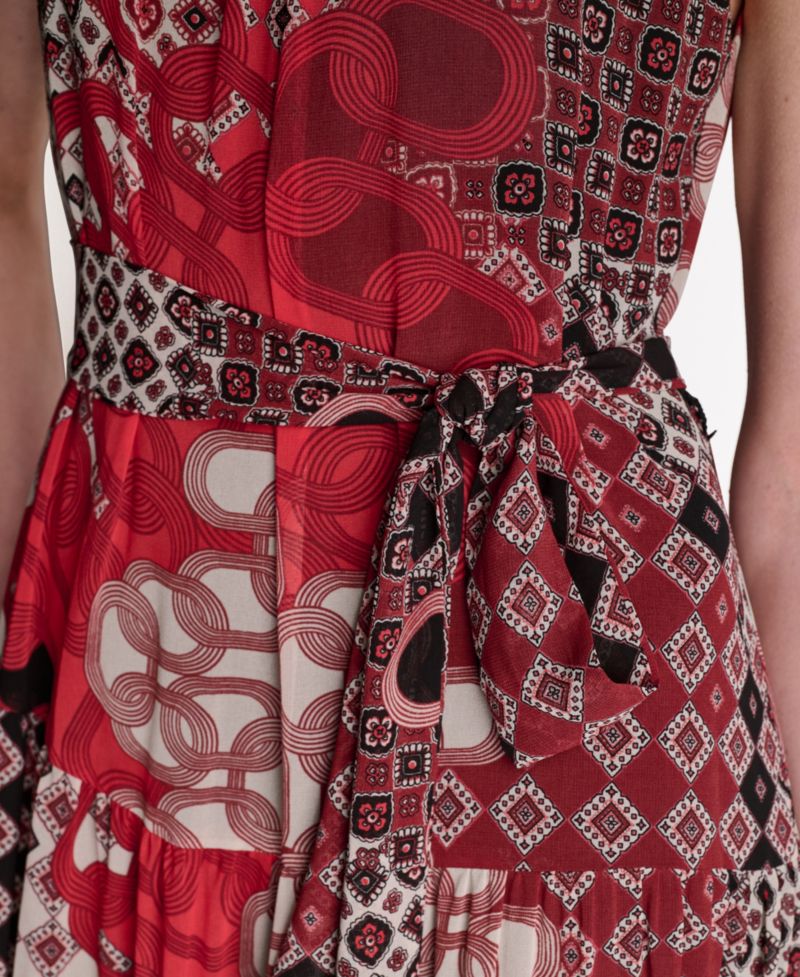 Women's Patchwork Chiffon Halter Maxi Dress with Tiered Skirt