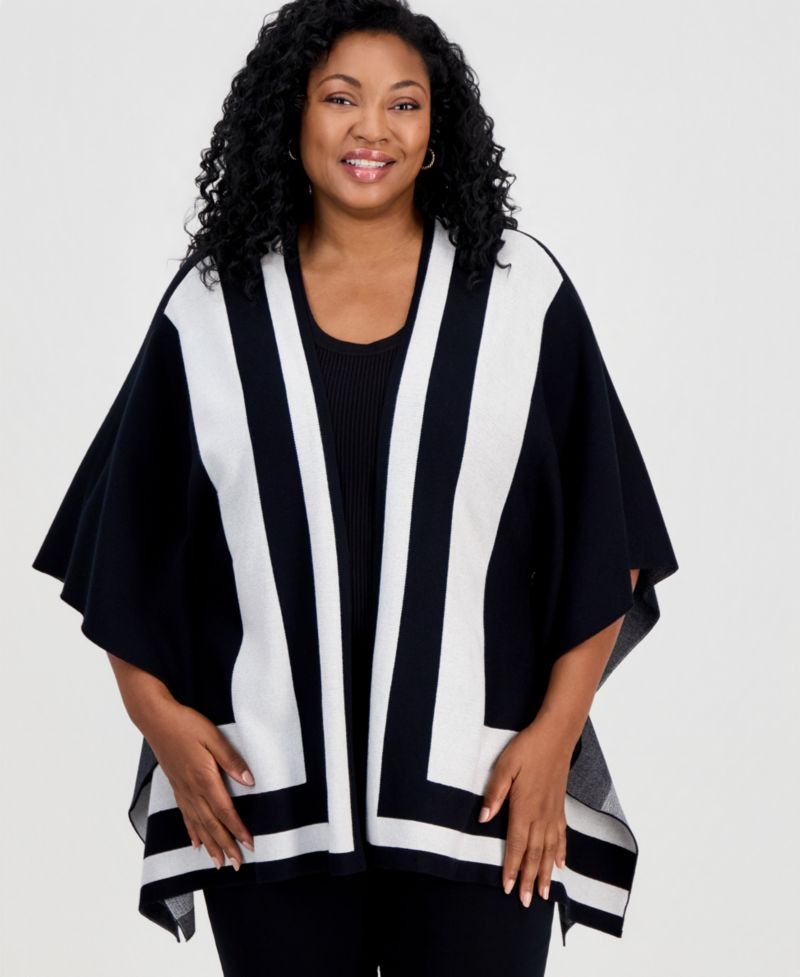 Plus Size Colorblock D O Cardi Open-Front Kimono Sleeves Cardigan