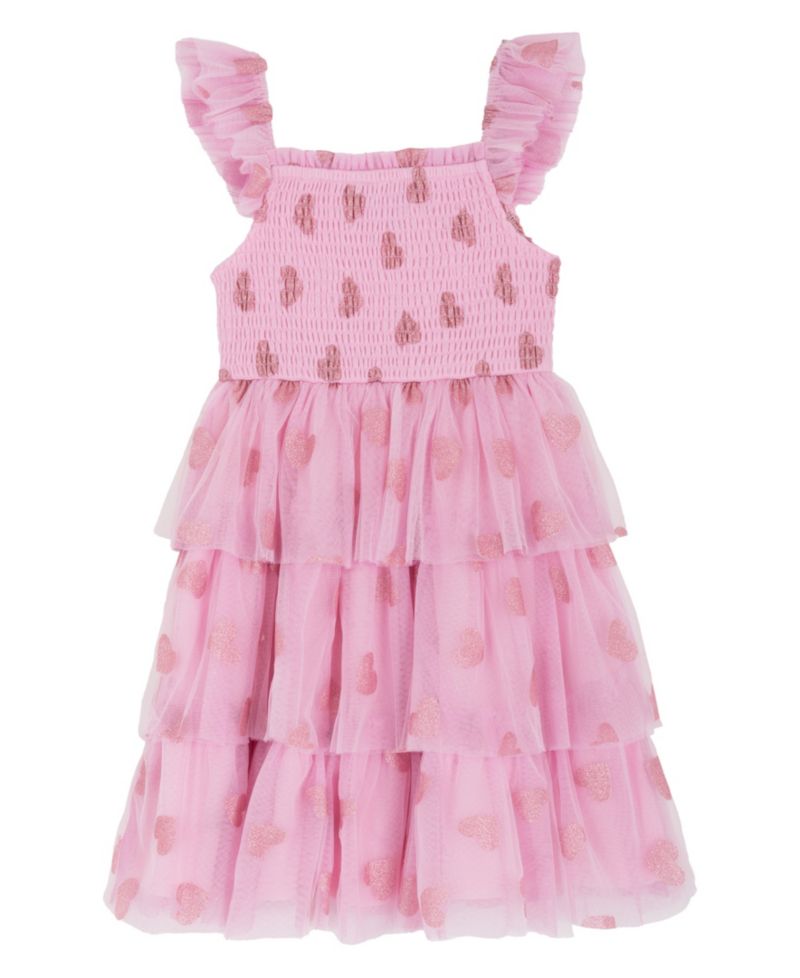 Girls 2T-6X Tiered Heart Glitter Mesh Dress