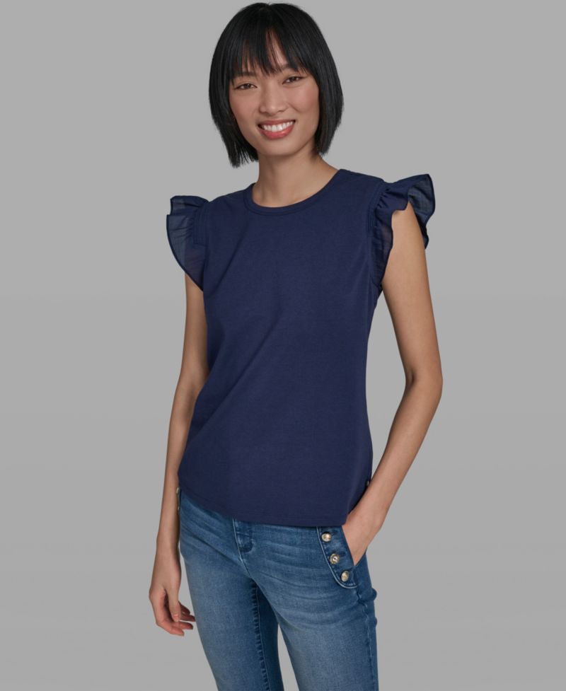Women's Scallop Trim Boat Neck Top