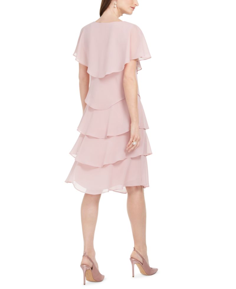 Tiered Rhinestone Capelet Dress