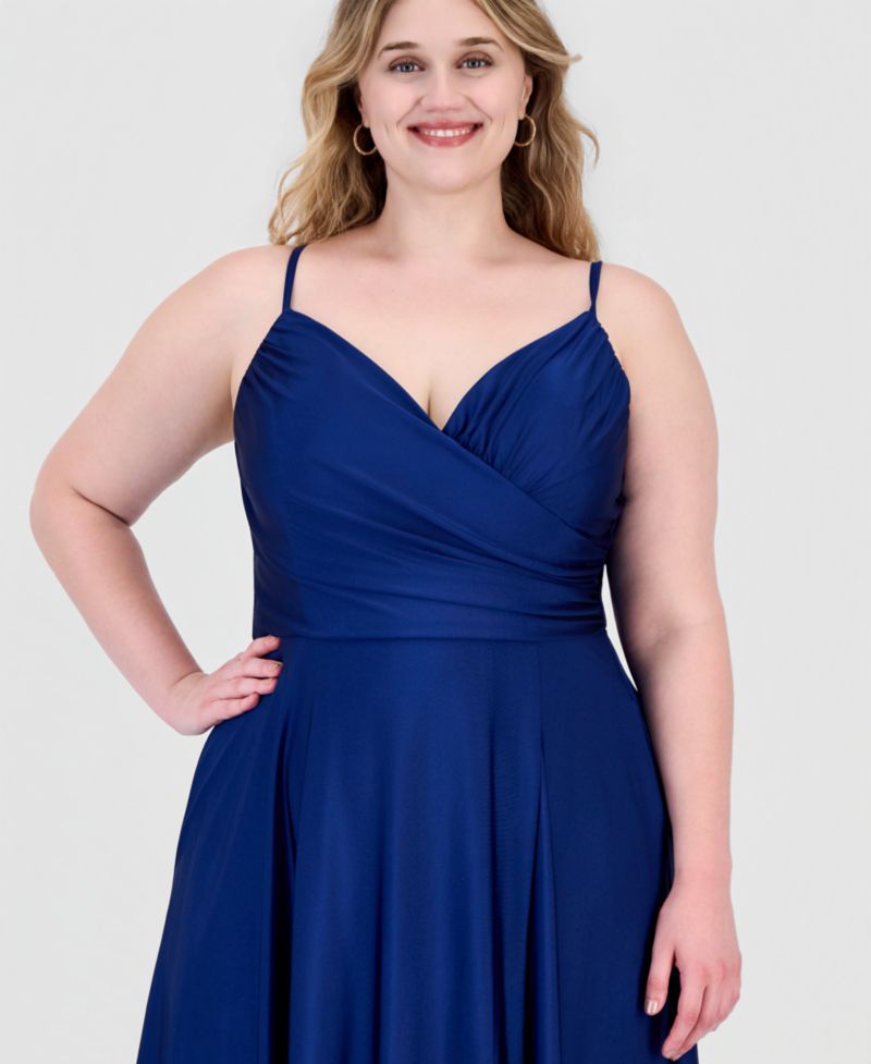 Plus Size Satin Sweetheart Wrap Gown