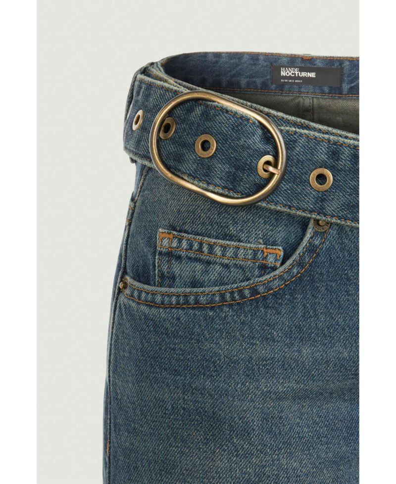 Women's Belted Denim Flare Trousers