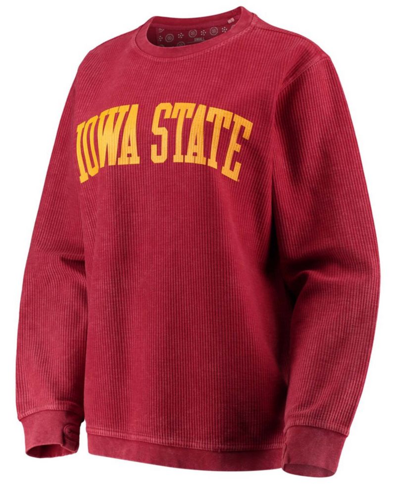 Women's Cardinal Iowa State Cyclones Comfy Cord Vintage-Like Wash Basic Arch Pullover Sweatshirt