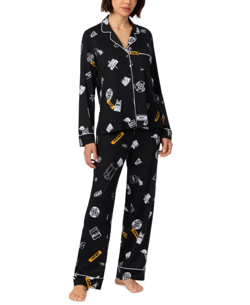 Women's Long-Sleeve Button-Front Pajama Top and Pants Set