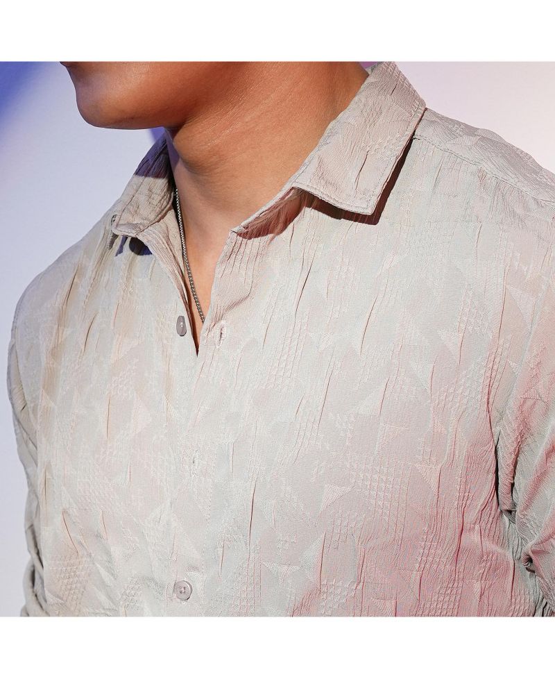 Men's Greige Geometric-Texture Shirt