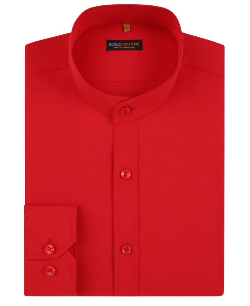 Men's Slim Fit Solid Performance Collarless Button Down Shirt