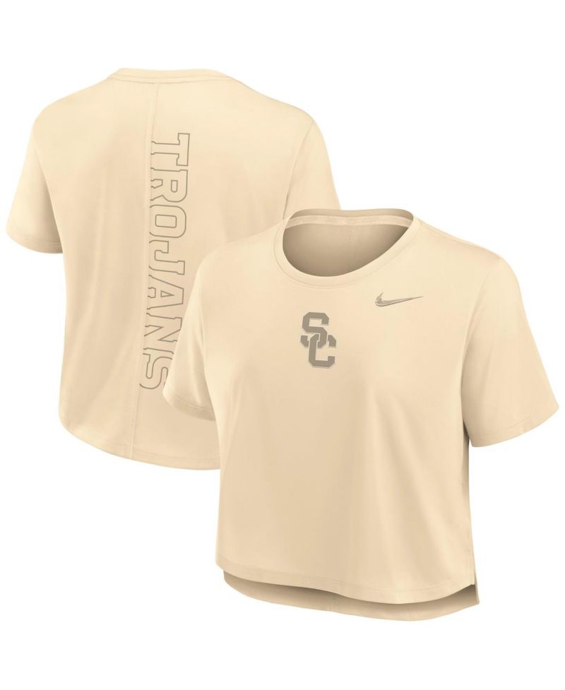 Women's Tan USC Trojans Performance Cropped T-Shirt