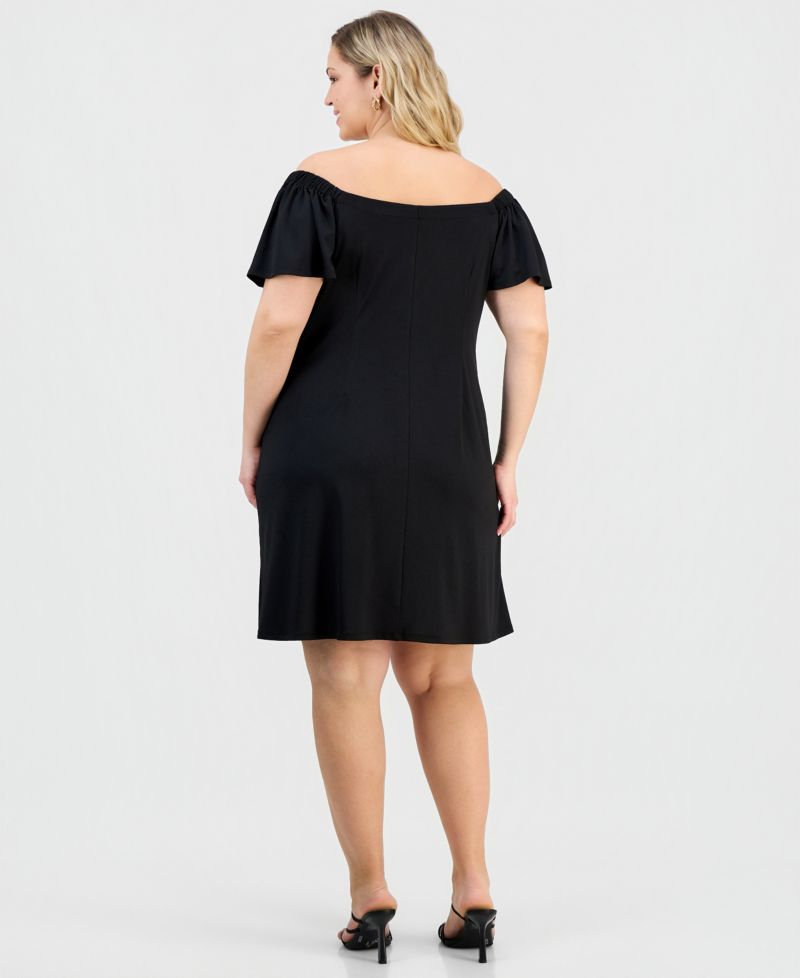 Plus Size Off-The-Shoulder Crepe Shift Dress