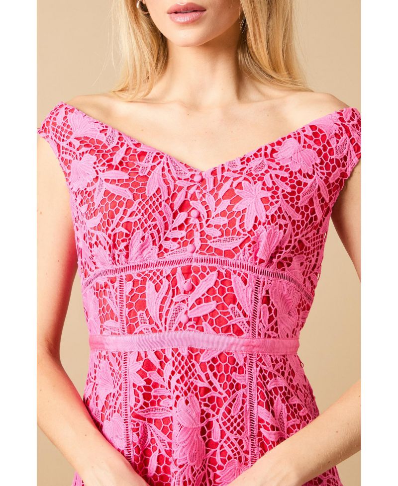Women's Floral Lace Off The Shoulder Midi Dress