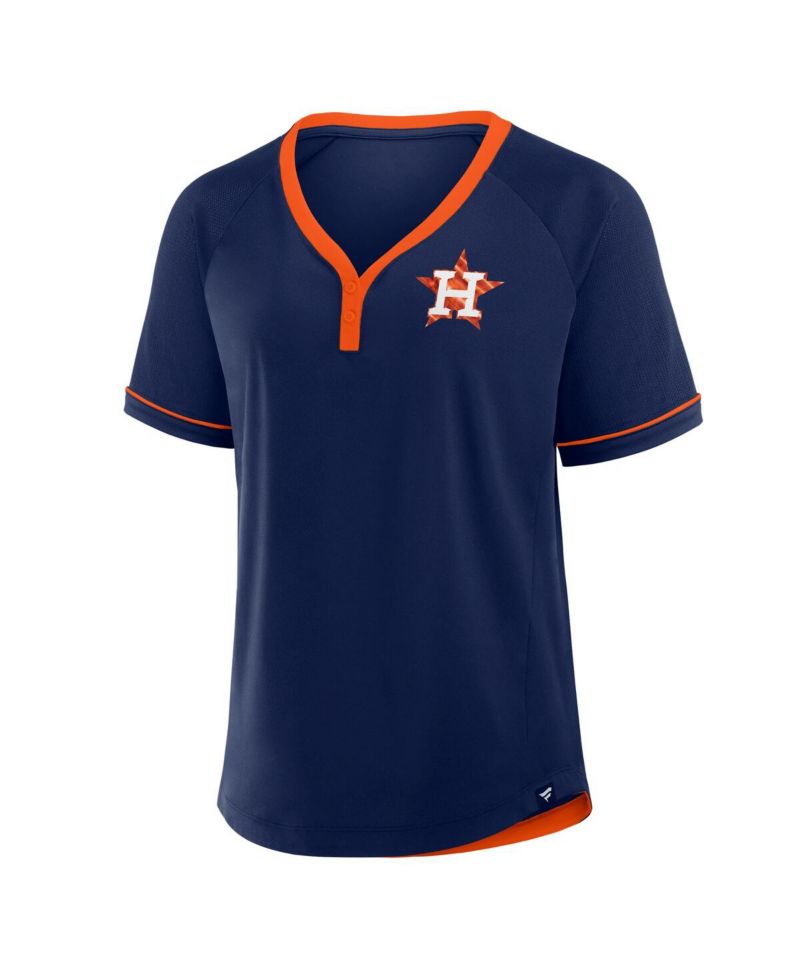 Women's Navy Houston Astros League Diva Star Raglan V-Neck T-Shirt
