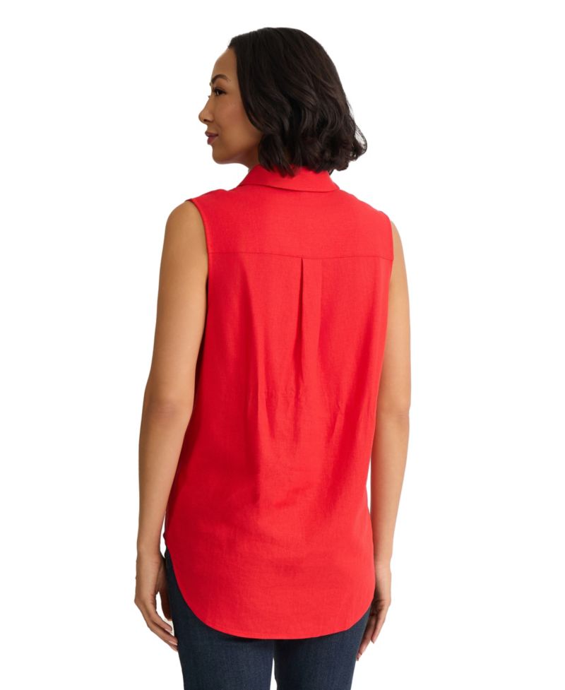 Women's Sleeveless Linen-Blend Button Down Top