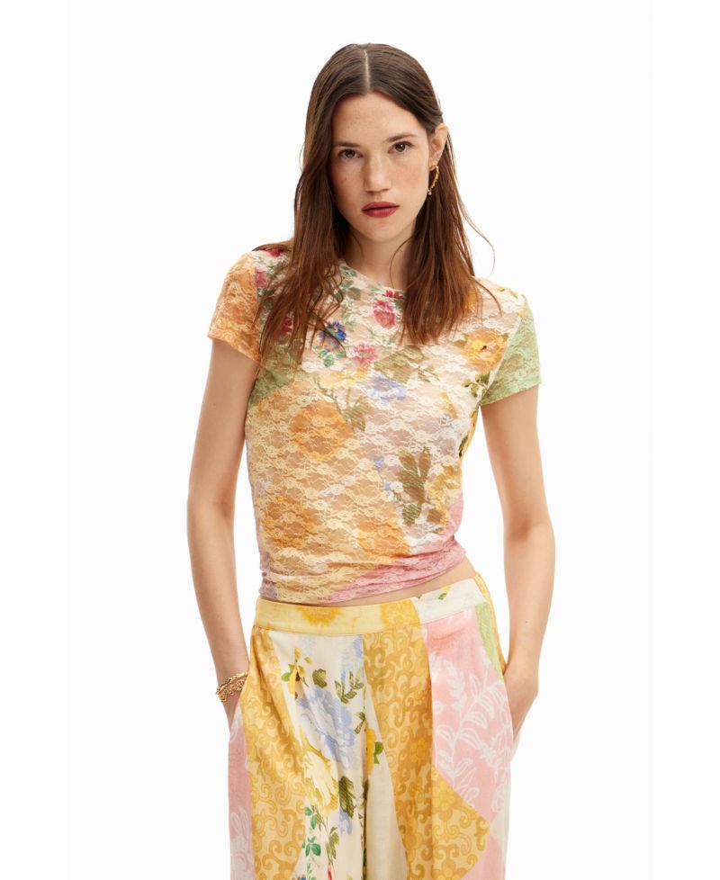 Women's Lace T-shirt with floral pattern