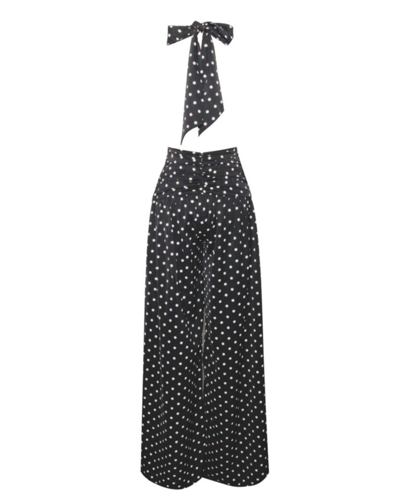 Women Oriana Black Polka Dots Halter Jumpsuit