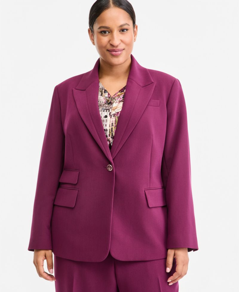 Plus Size One-Button Woven Blazer