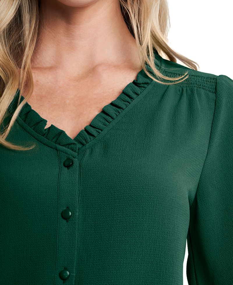 Women's Ruffled Button-Front 3/4-Sleeve Blouse