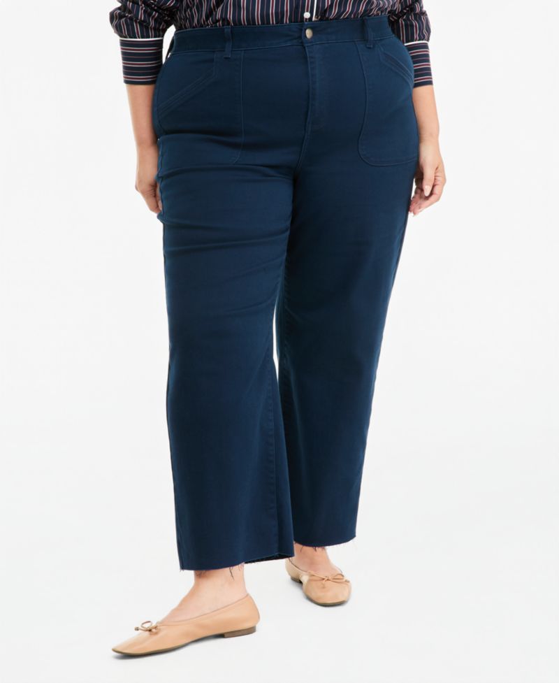 Plus Size Raw-Hem Straight-Leg Pants