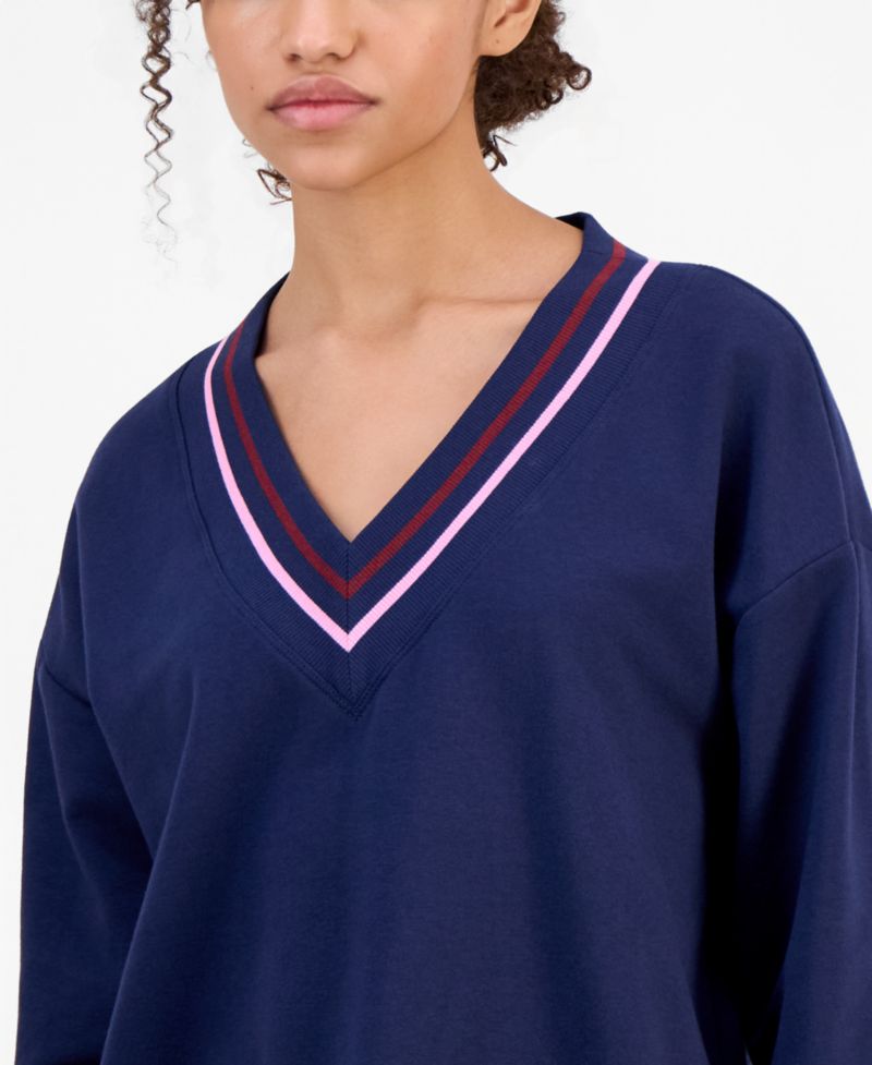 Women's Fleece Long-Sleeve V-Neck Sweater