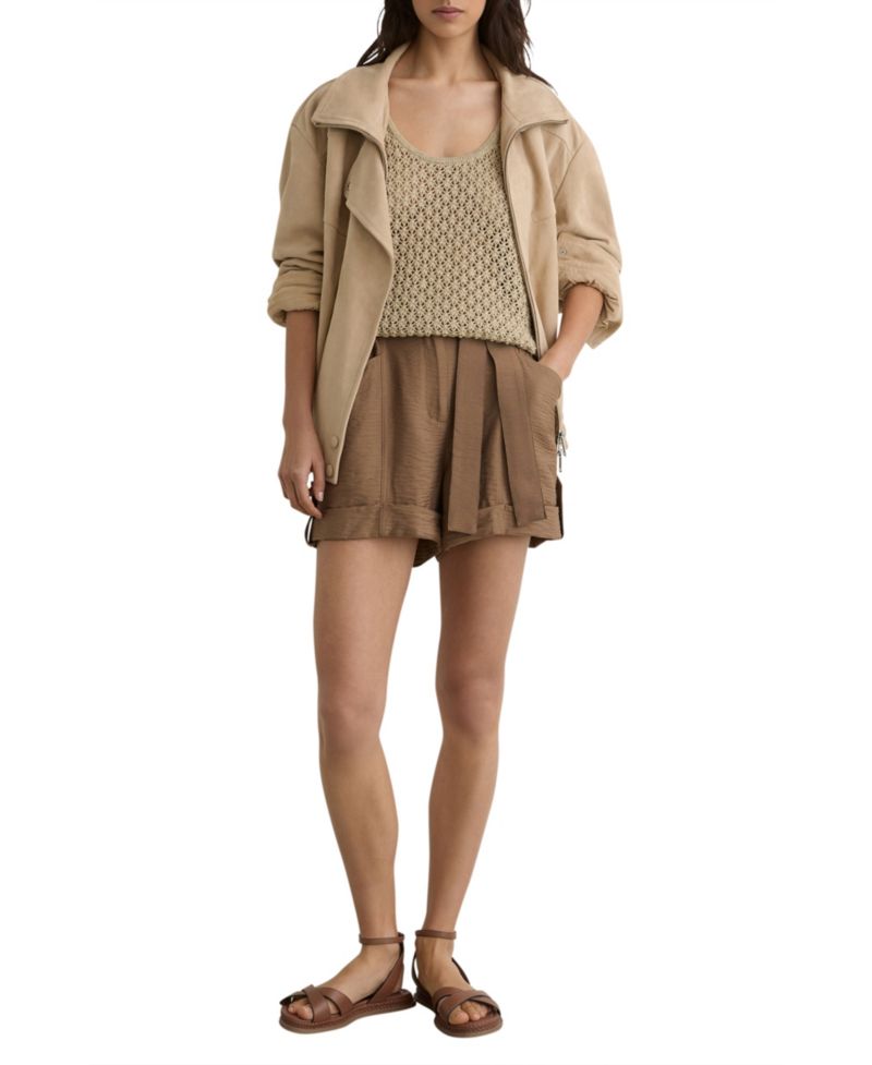 Women's Belted Button-Tab Shorts