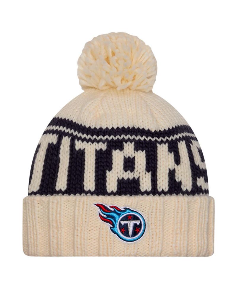 Women's Cream Tennessee Titans 2024 Sideline Cuffed Knit Hat with Pom