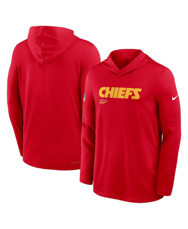 Men's Red Kansas City Chiefs Big & Tall Sideline Performance Long Sleeve Hoodie T-Shirt