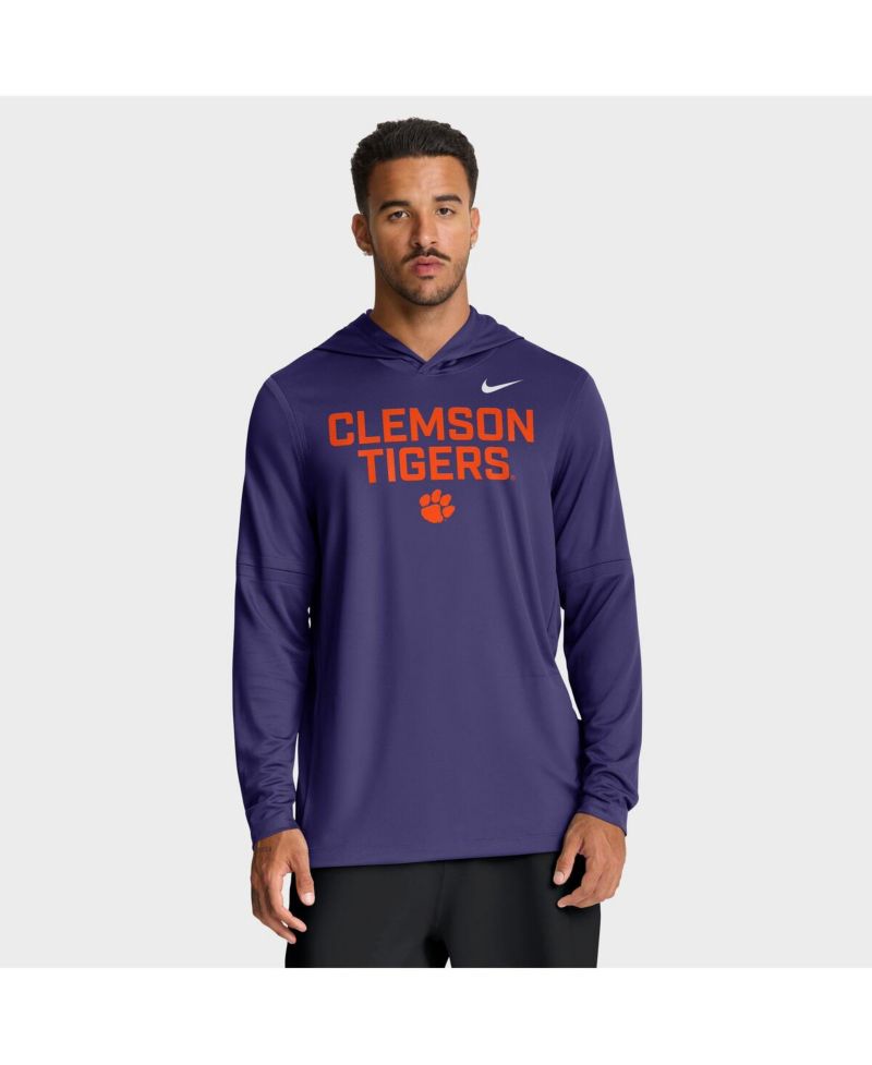 Men's Purple Clemson Tigers 2025 Sideline Performance Long Sleeve Hoodie T-Shirt