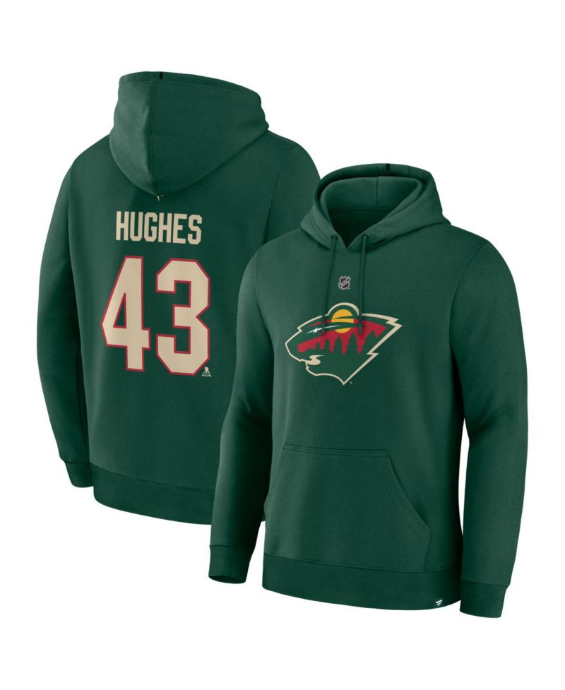 Men's Quinn Hughes Green Minnesota Wild Authentic Stack Name & Number Hoodie