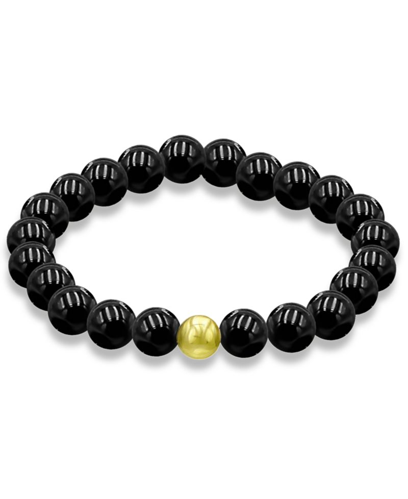 Genuine Stone Bead Stretch Bracelet with Silver Plate or Gold Plate Bead Accent