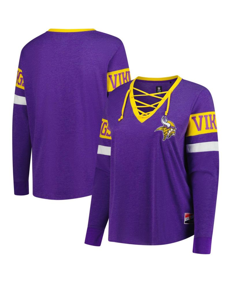 Women's Purple Minnesota Vikings Plus Size Throwback Lace-Up Long Sleeve T-Shirt