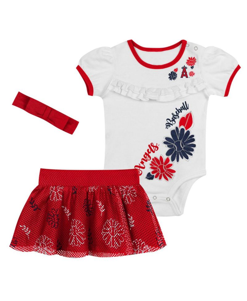 Baby Boys and Girls 3-Piece White Los Angeles Angels Sweet Catcher Headband Skirt Set