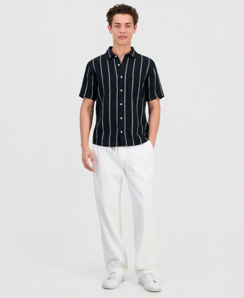 Men's Striped Linen Blend Short-Sleeve Shirt