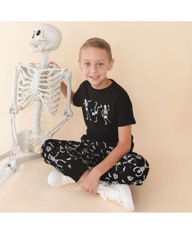 Little Boys Glow In The Dark Silly Skelly Halloween Short Sleeve T-Shirt