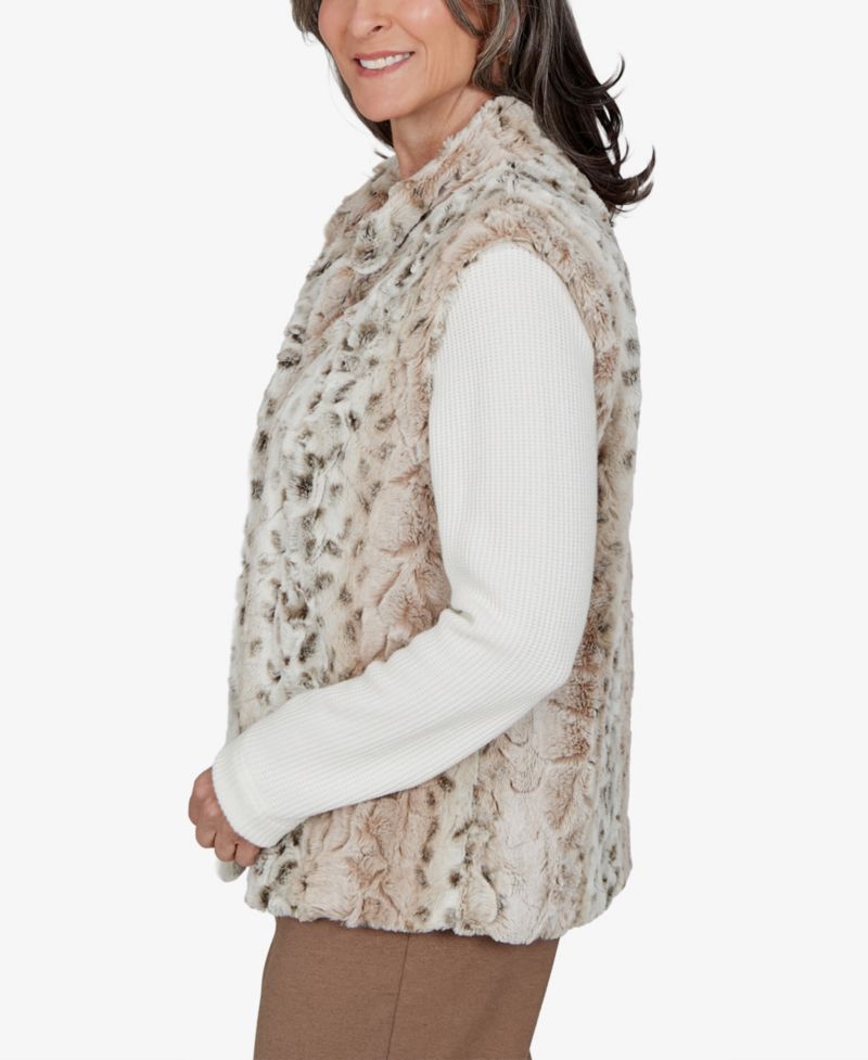 Petite Animal-Print Mandarin-Collar Teddy Jacket