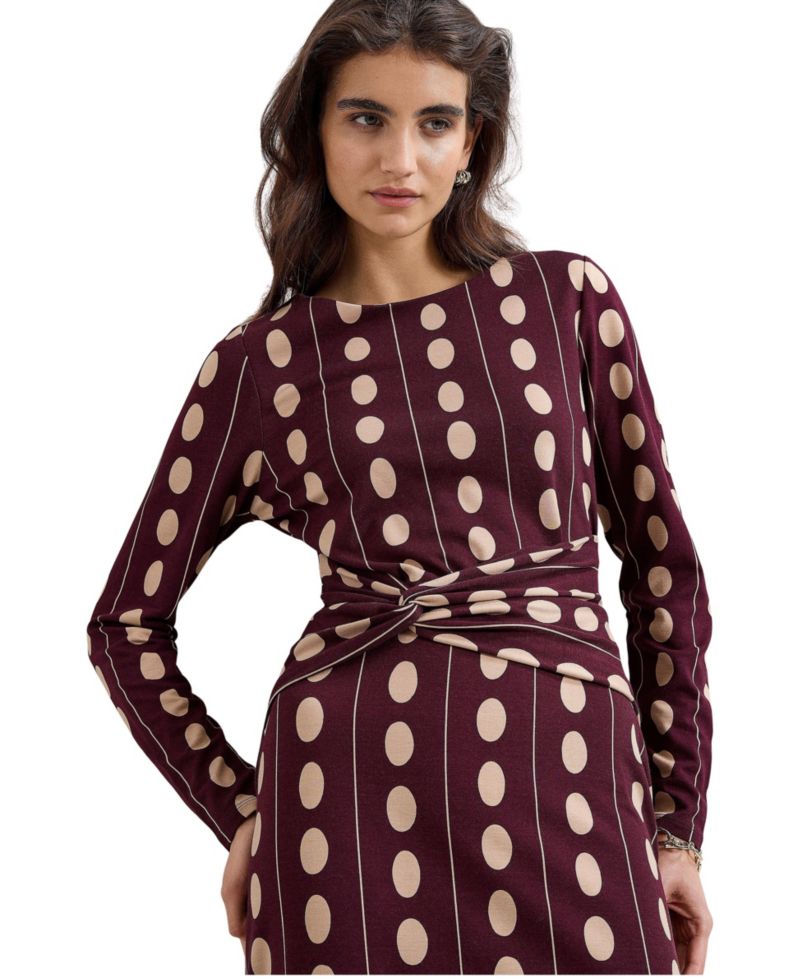 Women's Eugenie Long-Sleeve Polka-Dot Knotted-Waist Midi Dress