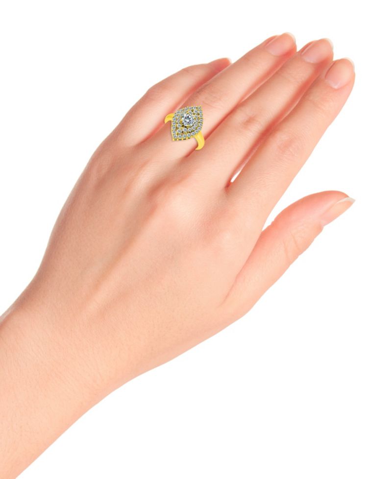 Cubic Zirconia 2 Row Kite Halo with Round Prong Center Stone Ring