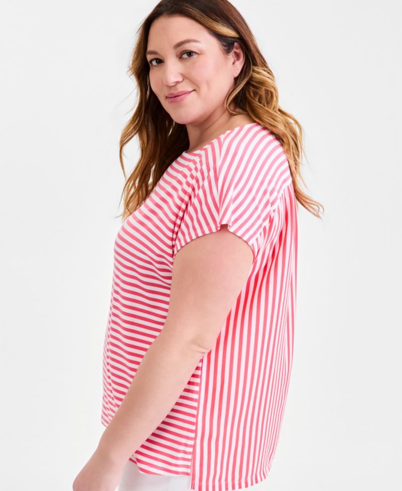 Plus Striped Short-Sleeve Mixed-Media Tee