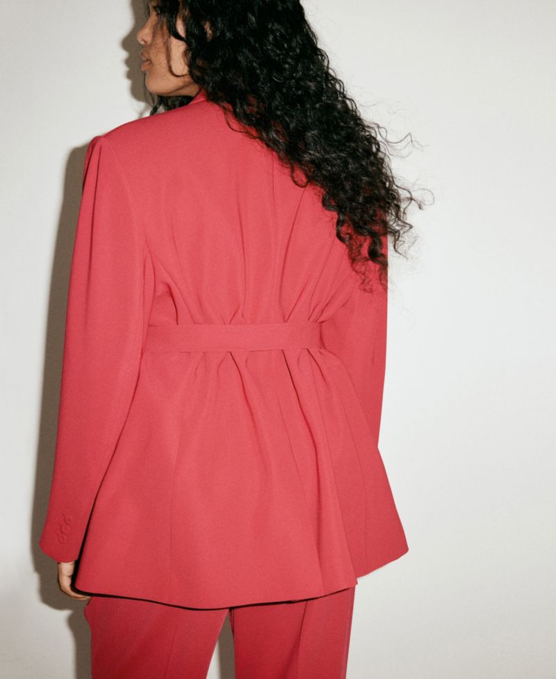 Women's Double-Breasted Belted V-Neck Blazer