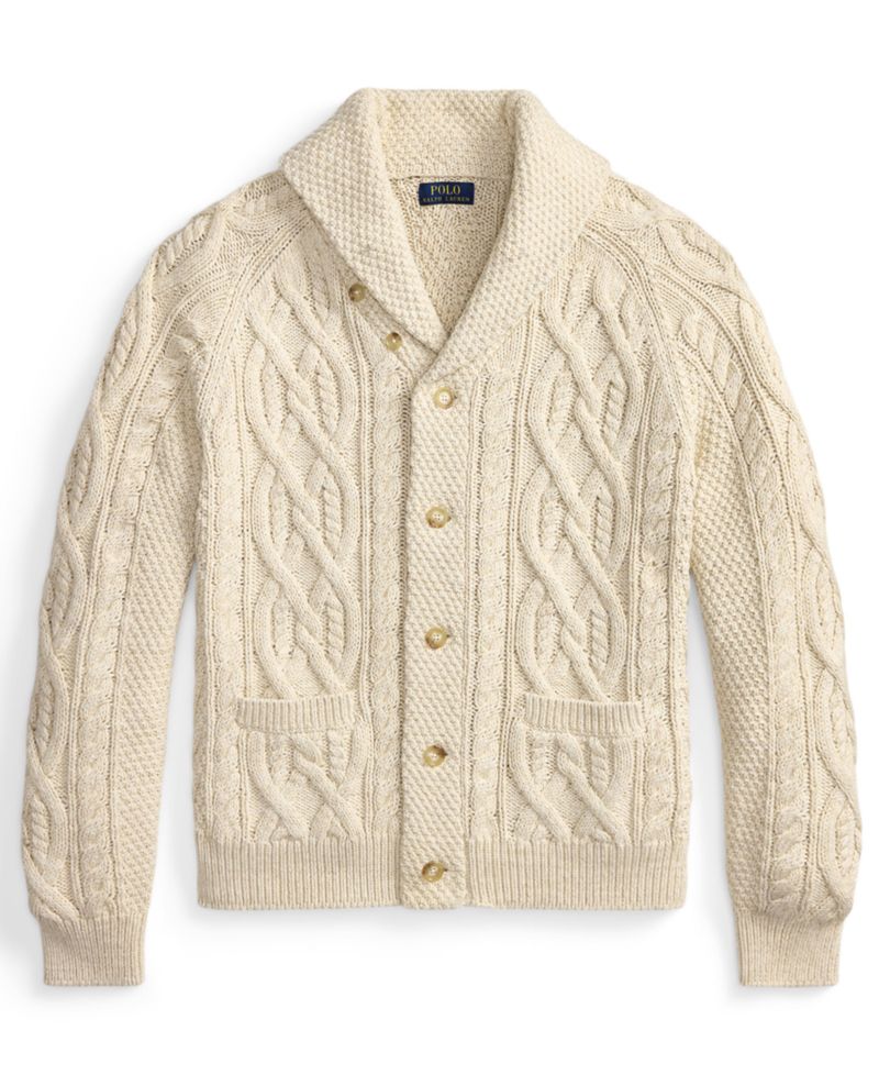 Men's Cable-Knit Shawl Collar Cardigan