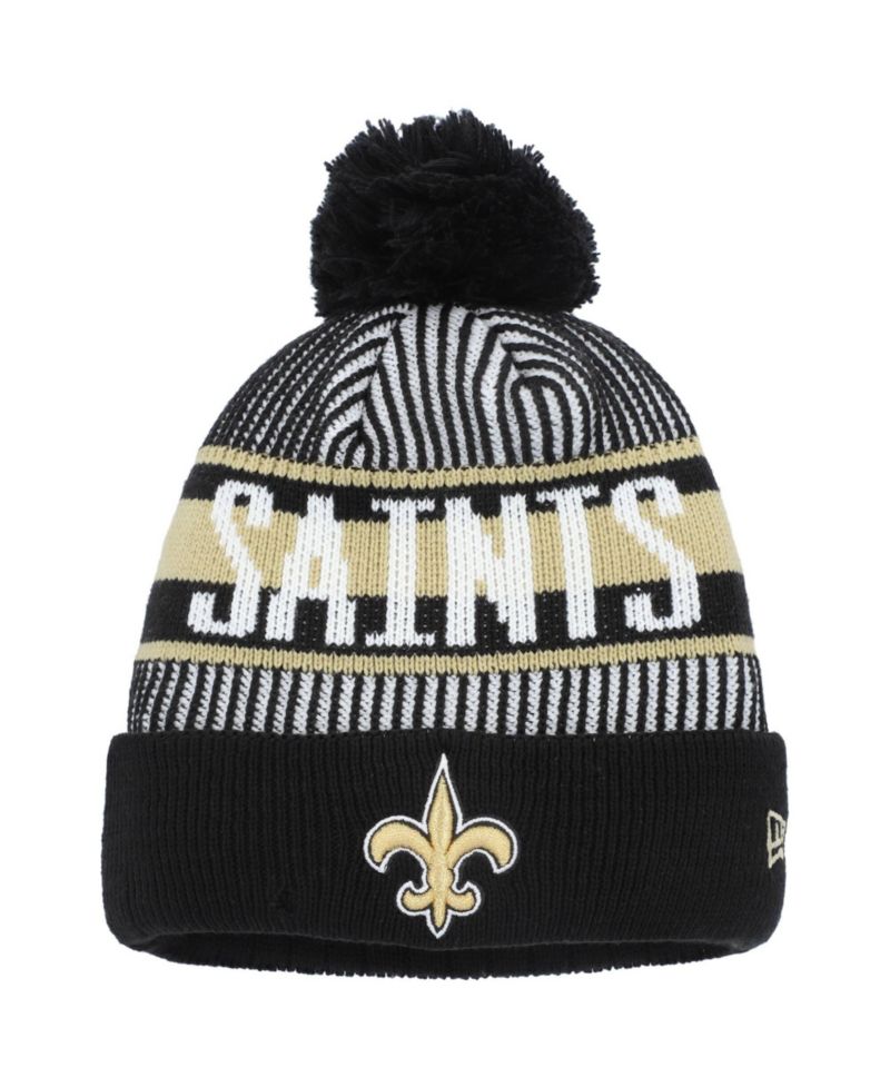 Big Boys and Girls Black New Orleans Saints Striped Cuffed Knit Hat with Pom