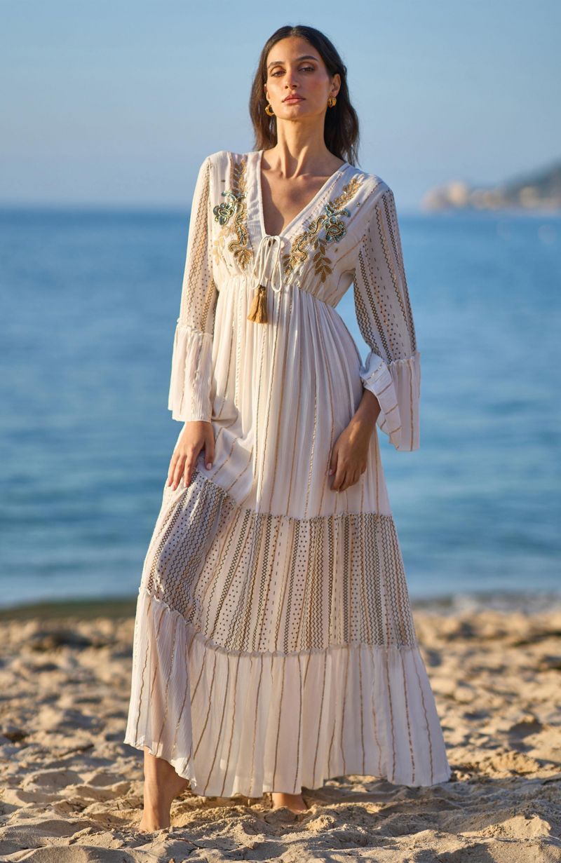Women's Metallic Embellished Maxi Dress