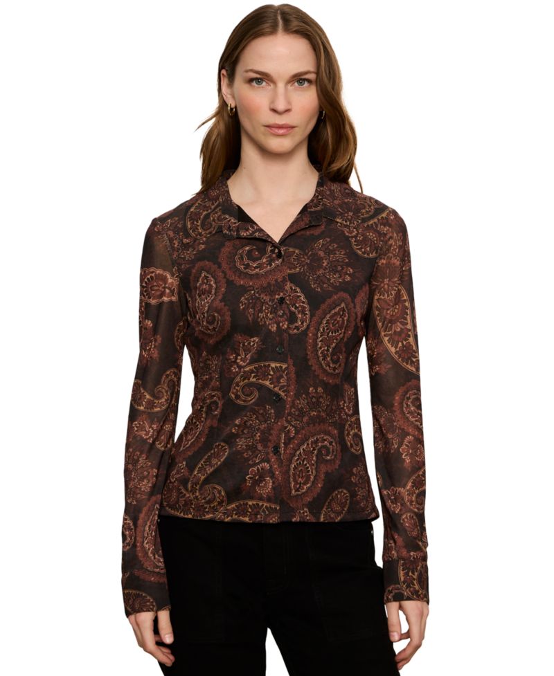 Women's Fitted Mesh Button Down Top